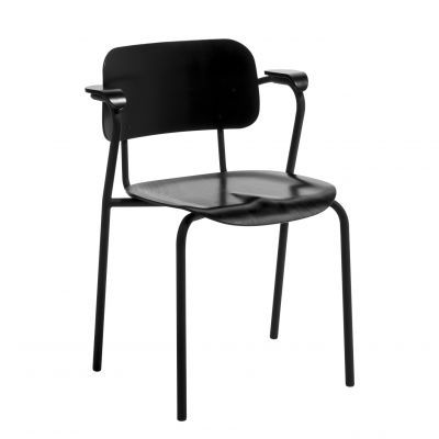 Schwarzer Lukki Stuhl von Artek, ein moderner Holzstuhl mit Armlehnen für Esszimmer und Büro.